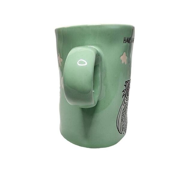 Artisan Coffee Mugs, Mint Green "Have a Hoot of a Day" Ceramic Owl Drinking Cup - Picture 5 of 7